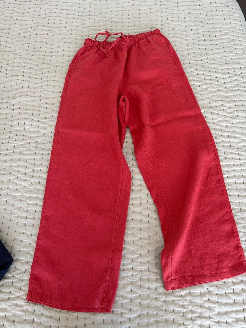 J. Crew Red-Orange Pull-On Wide-Leg Linen-Blend Pants